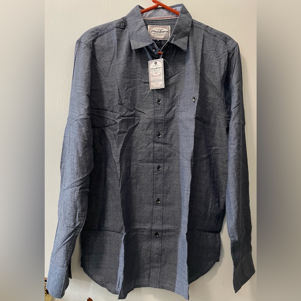Flag & Anthem Men’s Classic Charcoal Button Up Shirt Long Sleeve Size Medium NWT